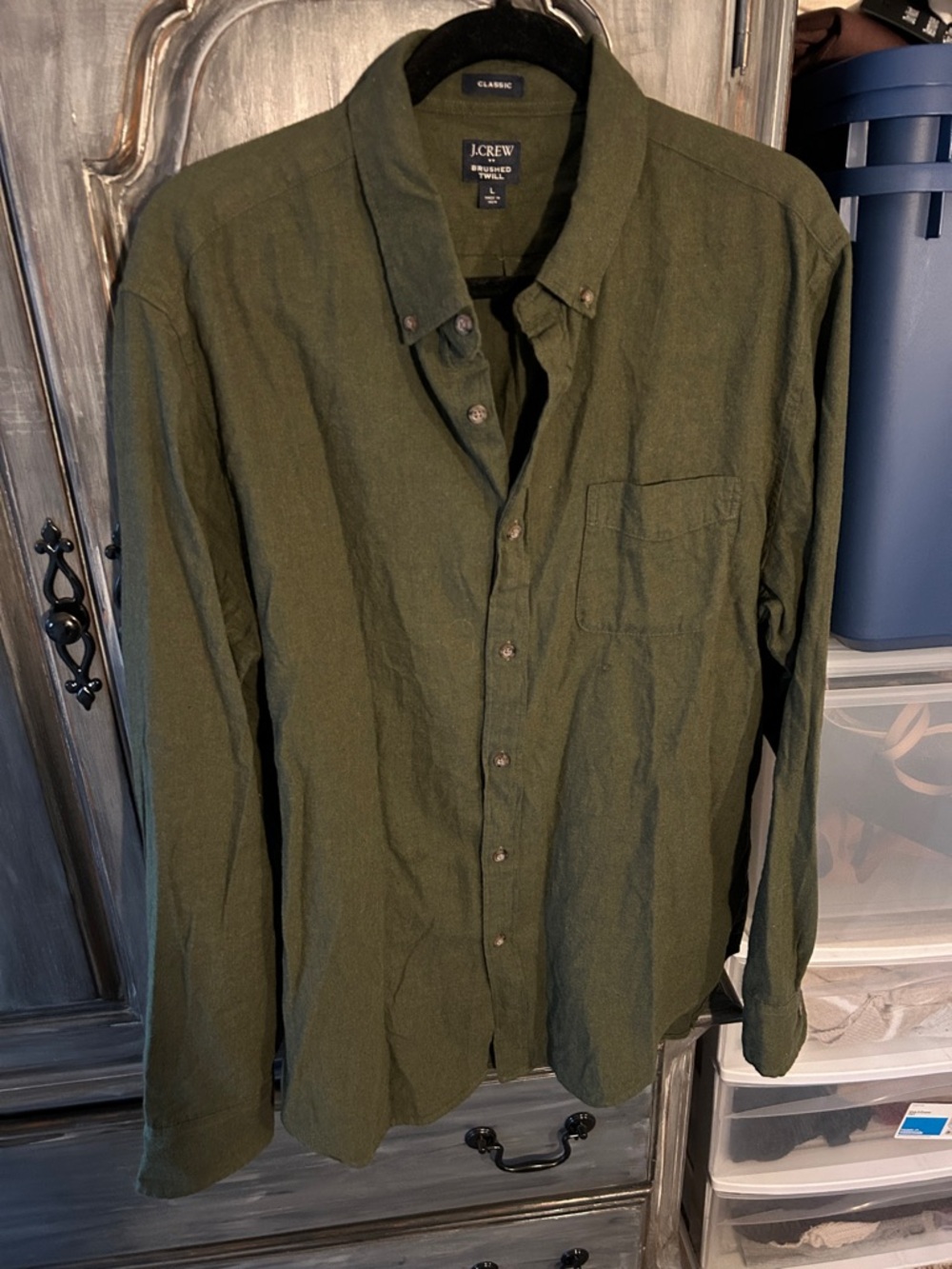 J. Crew Men's Dark Olive Green Button-Down Shirt